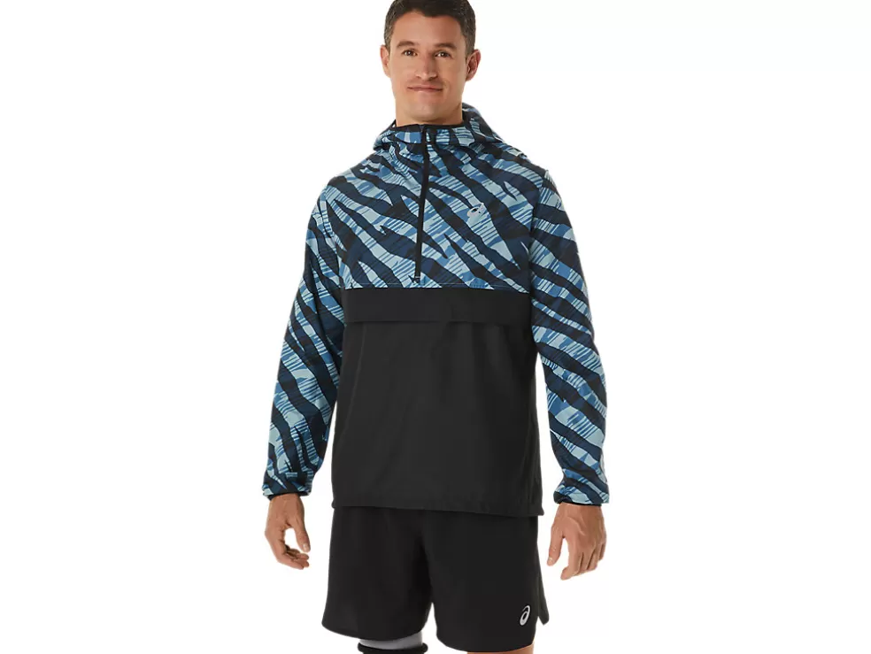 Clearance ASICS MEN WILD CAMO ANORAK Azure/Performance Black