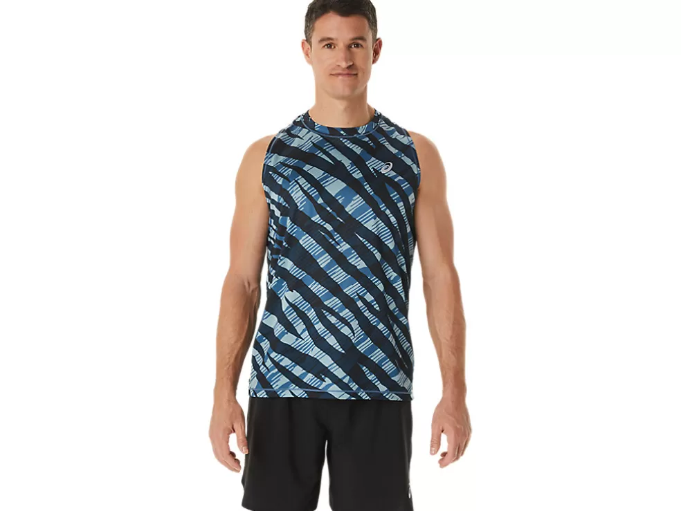 Flash Sale ASICS MEN WILD CAMO SINGLET Azure/Performance Black