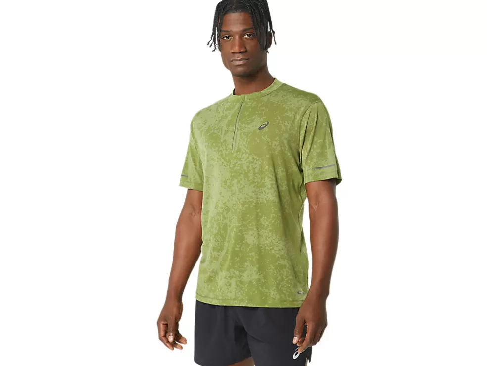 Discount ASICS METARUN PATTERN 1/2 ZIP SHORT SLEEVE TOP Cactus