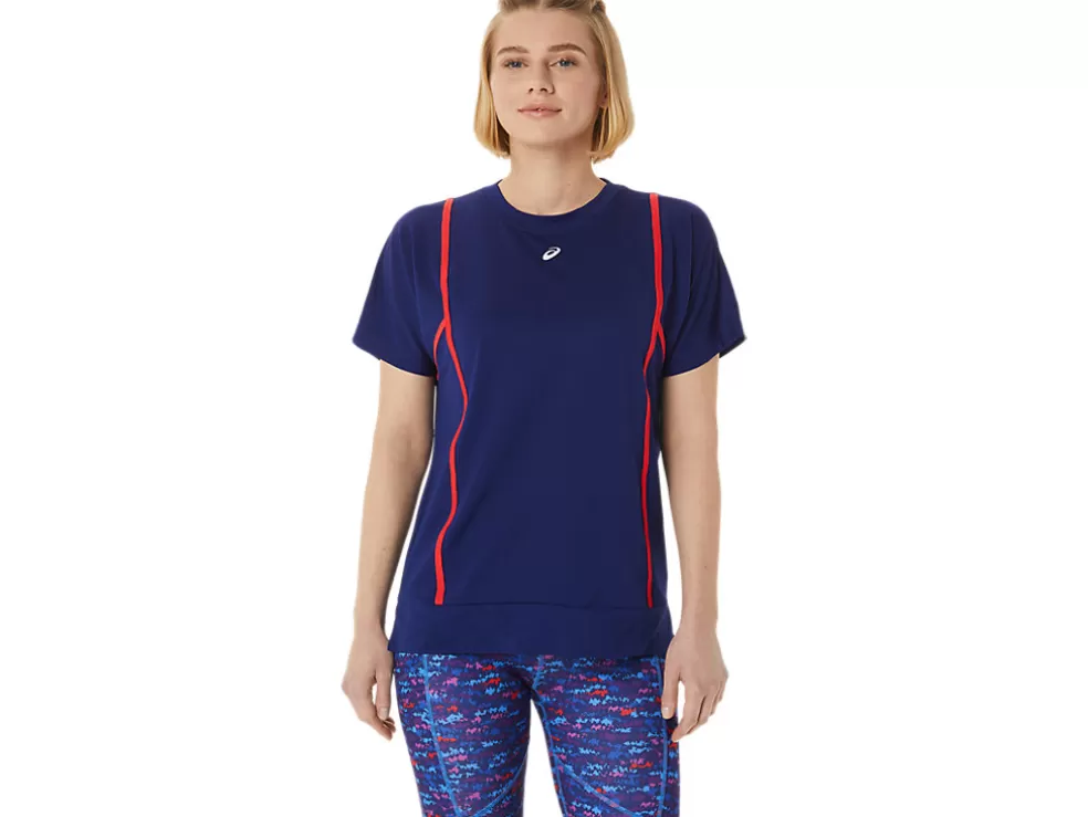 Best Sale ASICS NEW STRONG 92 SHORT SLEEVE TOP Dive Blue/Red Alert