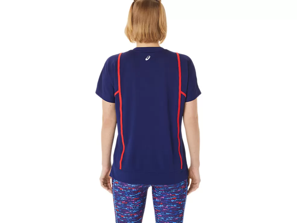 Best Sale ASICS NEW STRONG 92 SHORT SLEEVE TOP Dive Blue/Red Alert