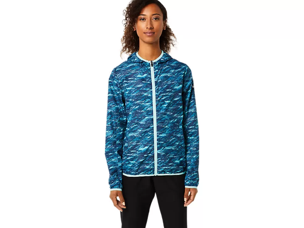 Best ASICS PACKABLE JACKET Teal Print/Fresh Ice