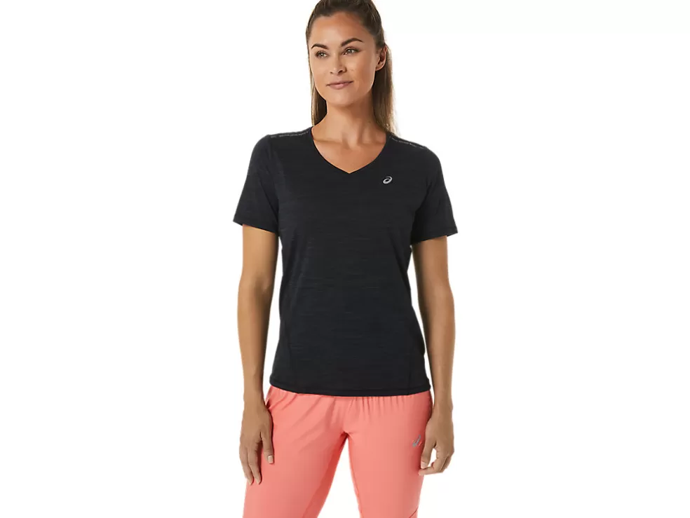 Outlet ASICS RACE V-NECK SHORT SLEEVE TOP Performance Black/Charcoal Grey