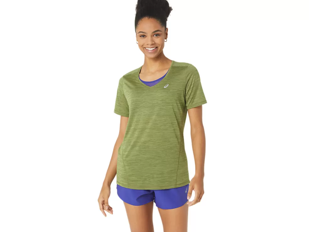 Sale ASICS RACE V-NECK SHORT SLEEVE TOP Cactus/Mantle Green