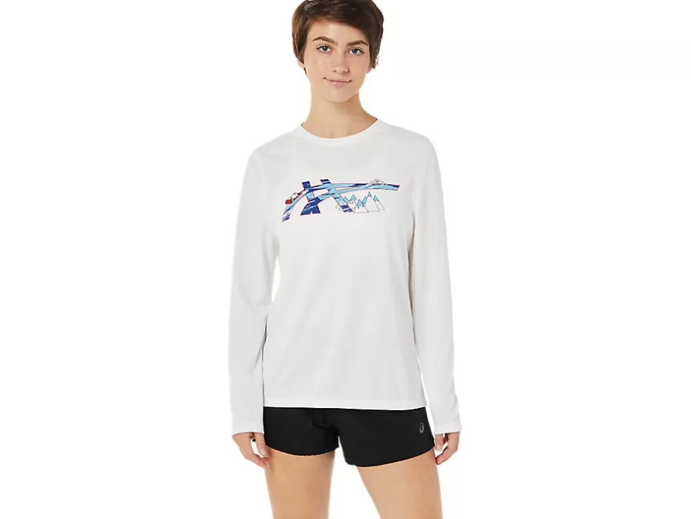 Shop ASICS READY-SET II LONG SLEEVE GRAPHIC Brilliant White