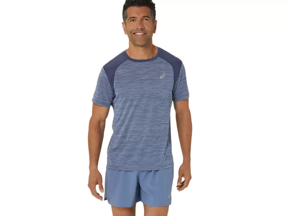 Clearance ASICS ROAD SHORT SLEEVE TOP Denim Blue/Thunder Blue