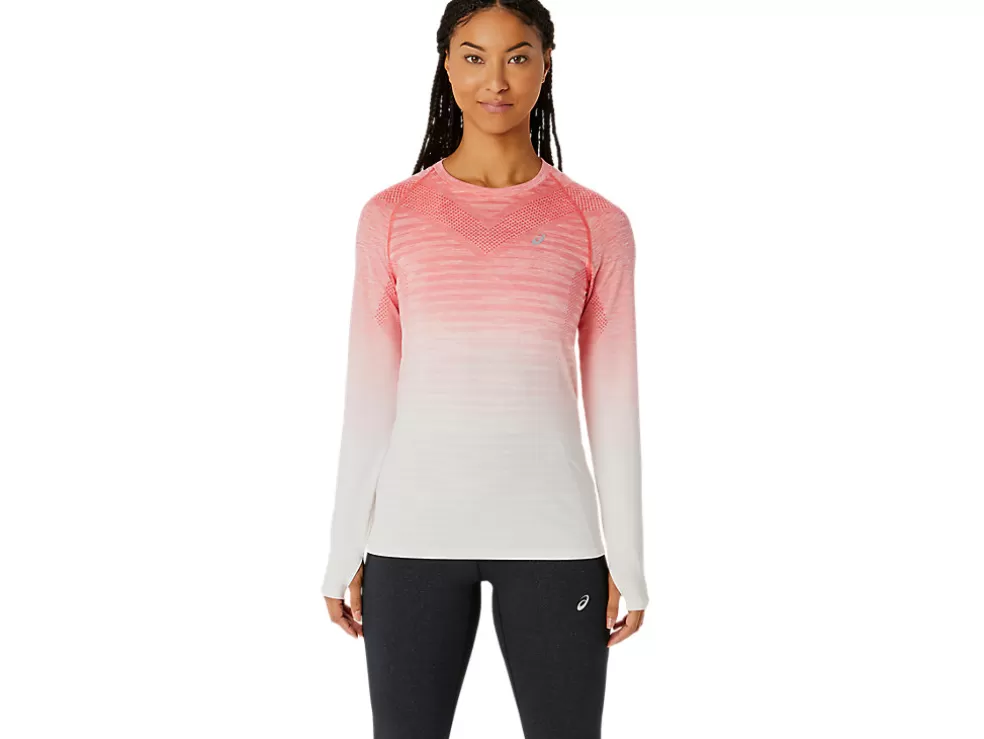 Clearance ASICS SEAMLESS LONG SLEEVE TOP Cream/Papaya