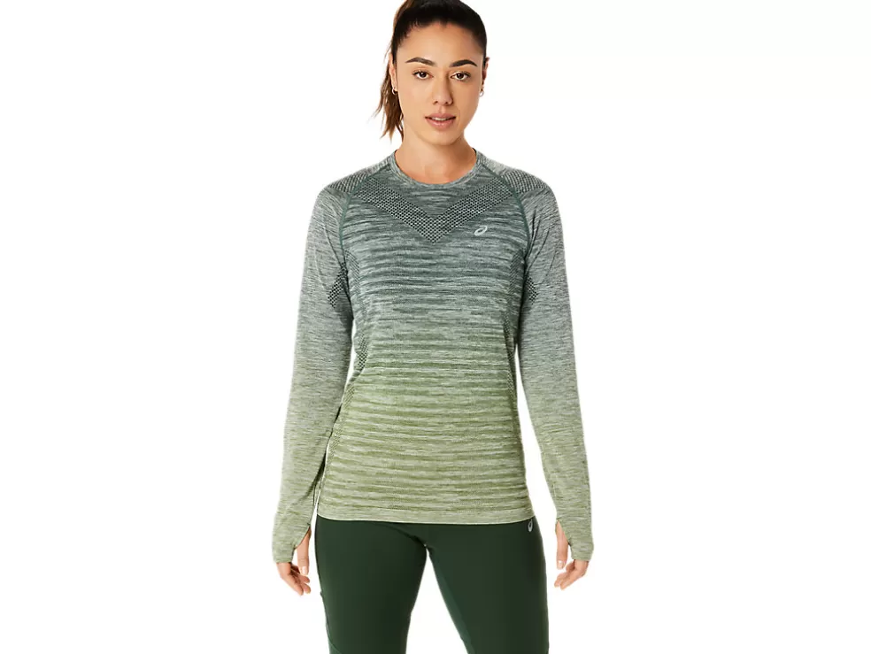 Fashion ASICS SEAMLESS LONG SLEEVE TOP Cedar Green/Rain Forest