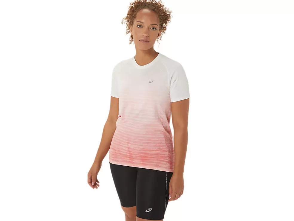 Sale ASICS SEAMLESS SHORT SLEEVE TOP Cream/Papaya