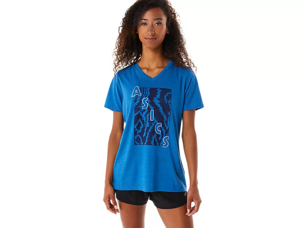 Shop ASICS SHORT SLEEVE PRINT V-NECK Lake Drive Heather