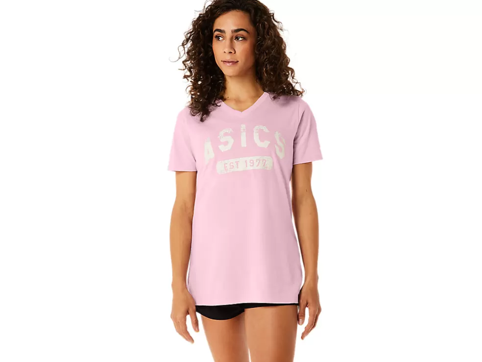 Cheap ASICS SHORT SLEEVE EST 1977 V-NECK TEE Pink Salt