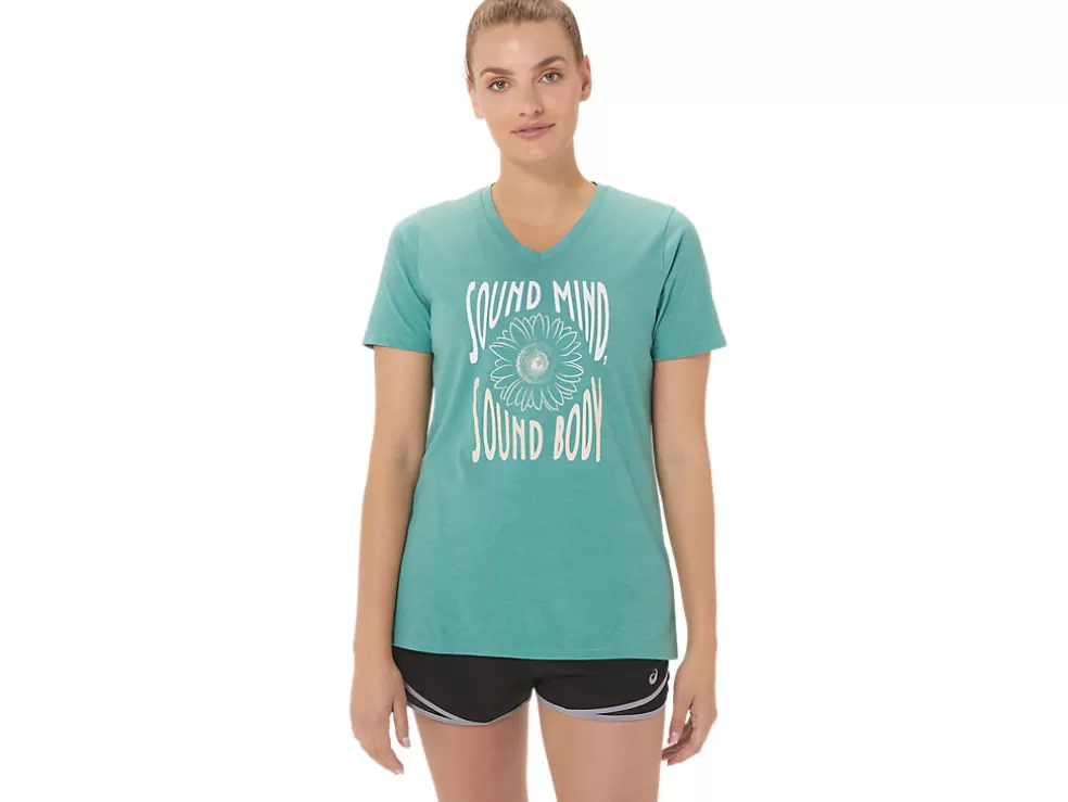 Online ASICS SUNFLOWER SLOGAN V-NECK Sage Heather