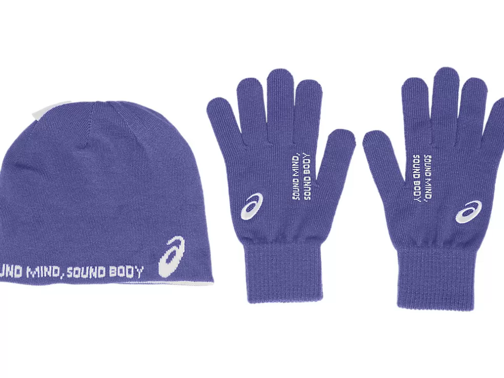 Online ASICS UNISEX BEANIE GLOVE SET Birch/Blue Violet