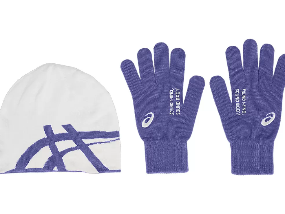 Online ASICS UNISEX BEANIE GLOVE SET Birch/Blue Violet