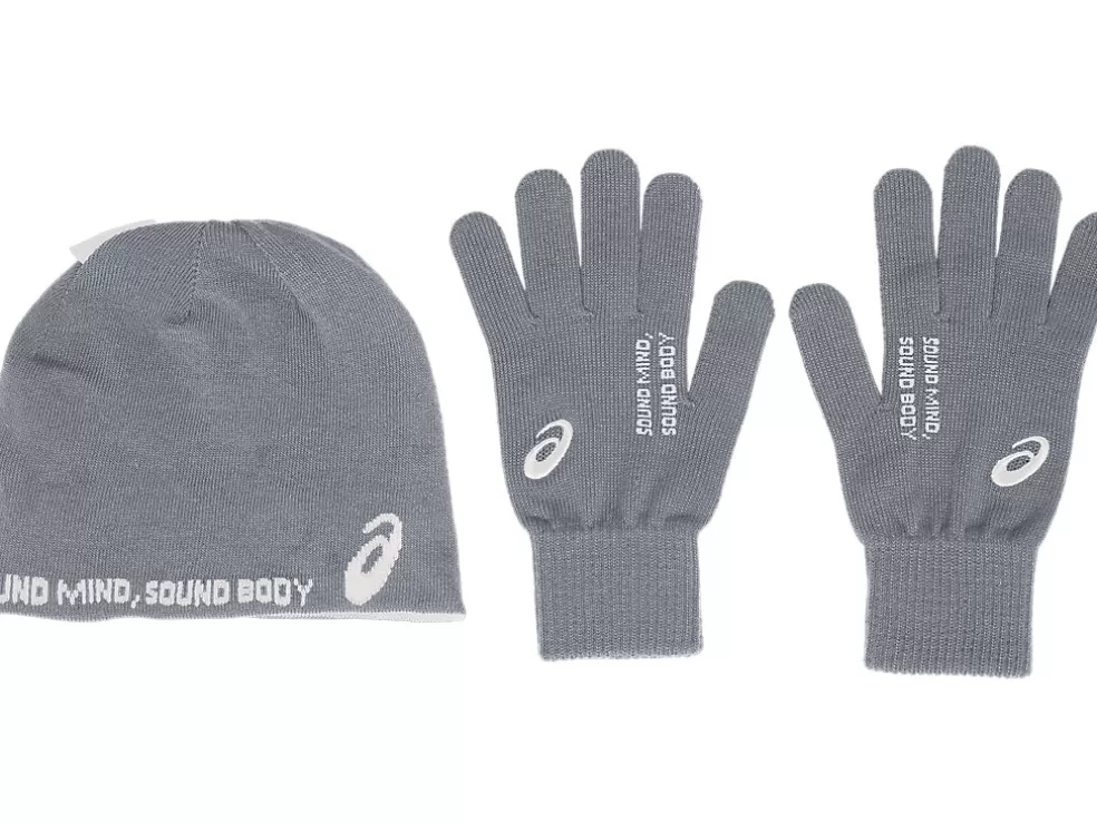 Discount ASICS UNISEX BEANIE GLOVE SET Birch/Sheet Rock