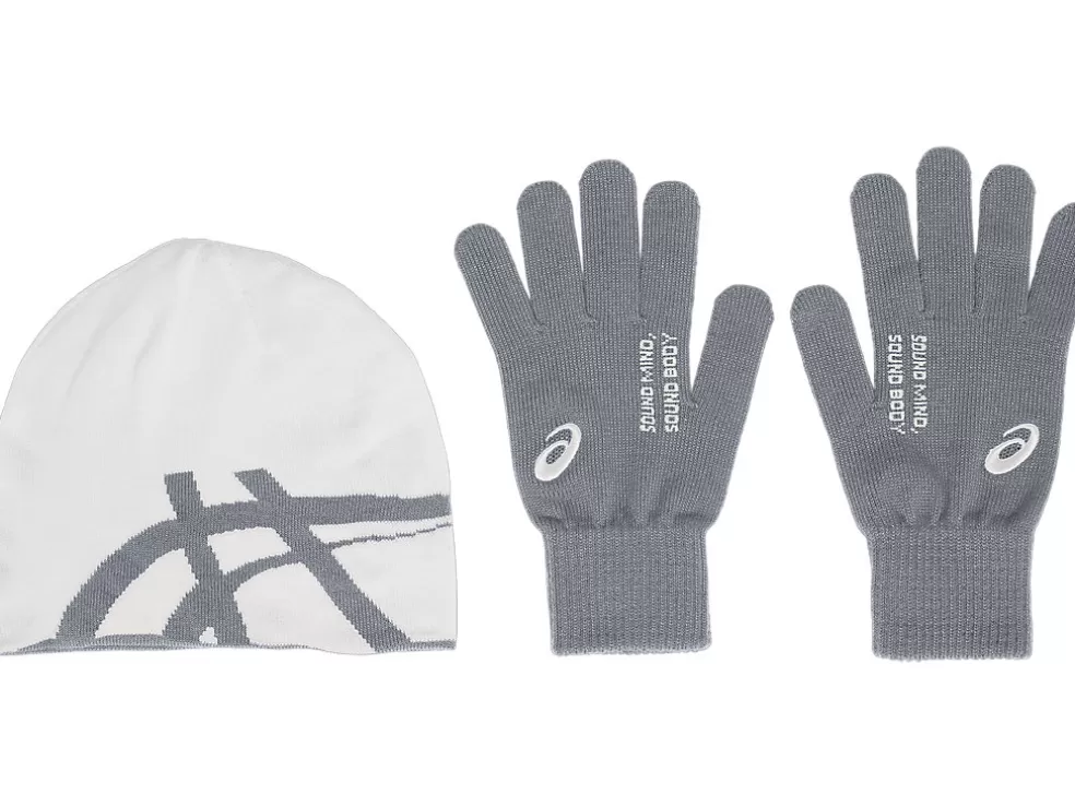 Discount ASICS UNISEX BEANIE GLOVE SET Birch/Sheet Rock