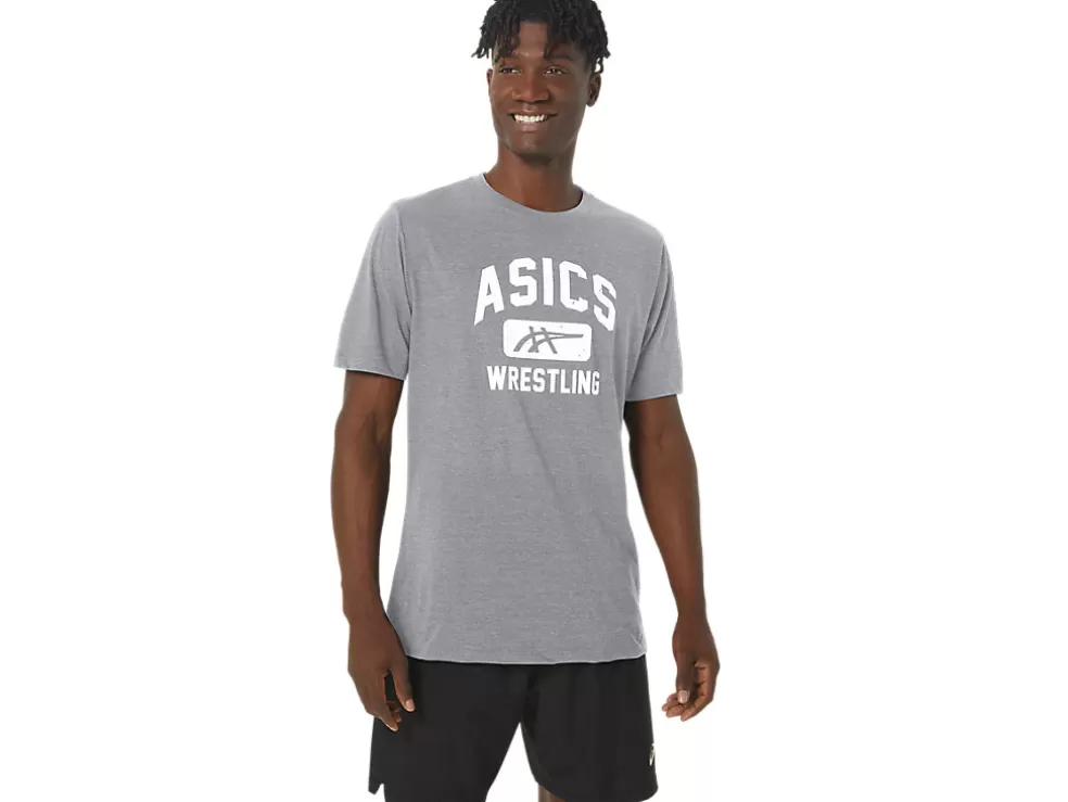 New ASICS UNISEX WRESTLING GRAPHIC TEE Mid Grey Heather