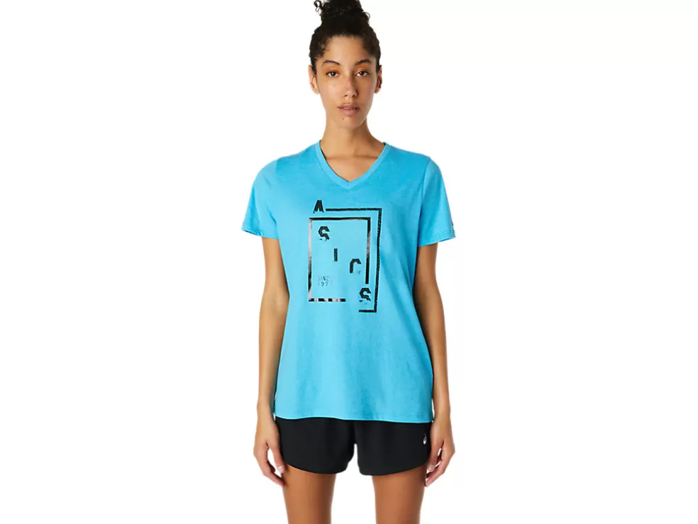 Clearance ASICS XG SHORT SLEEVE V-NECK Digital Aqua Heather